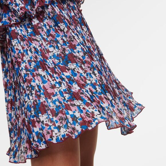 NWT Ganni Pleated Georgette Mini Dress Multi-Color Flounce V-Neck NEW sz 36 - Picture 16 of 16